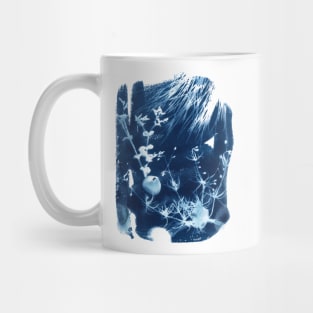 Cyanotype sunprinted beach landscape with wildflowers and shells Mug